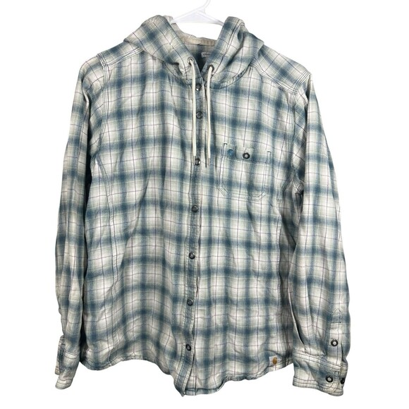 Carhartt Women’s L Plaid Flannel Hoodie‎ Shirt Button Front Hooded Workwear - Picture 1 of 11